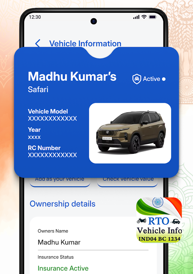 RTO Vehicle Information app screen